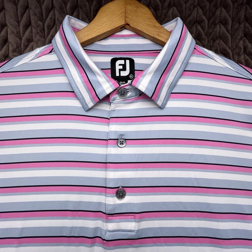 FootJoy Golf Polo Shirt Mens XL White Gray Pink Stripe Performance Wicking